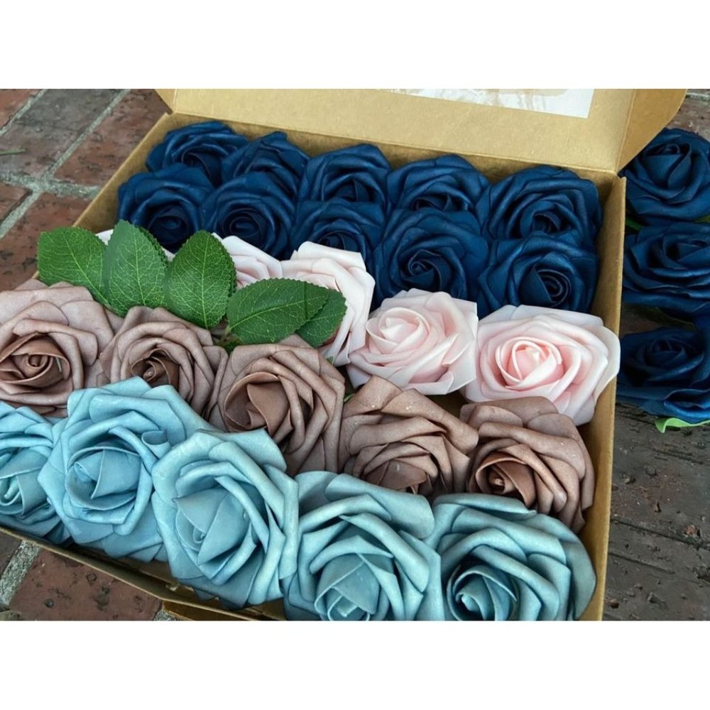 25 count | Navy & Dusty Blue Blush Pink Dusty Rose Wedding Flowers Bouquet ~ New
